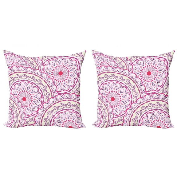 Ambesonne Mandala Throw Pillow Cover 2 Pack, Leaf Like Circled Pattern, 18", Hot Pink Magenta