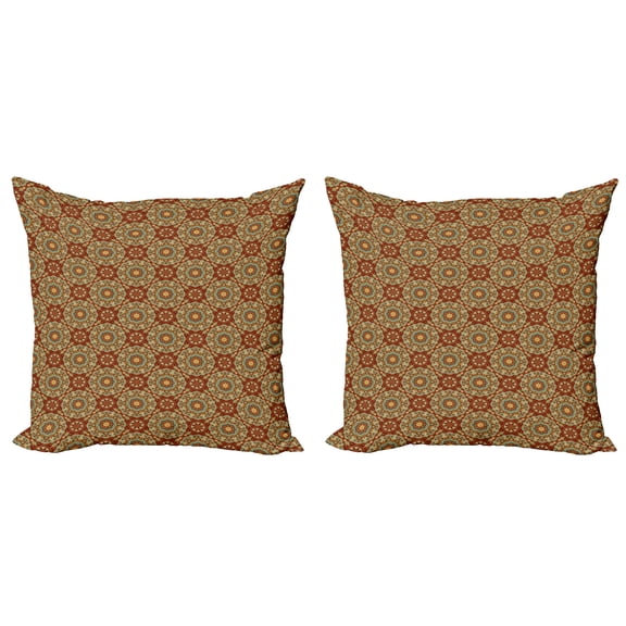 Ambesonne Mandala Throw Pillow Cover 2 Pack, Medieval Mosaic Design, 16", Pale Coffee Pale Blue