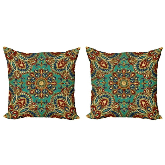 Ambesonne Mandala Throw Pillow Cover 2 Pack, Oriental, 20", Teal Indigo Ruby