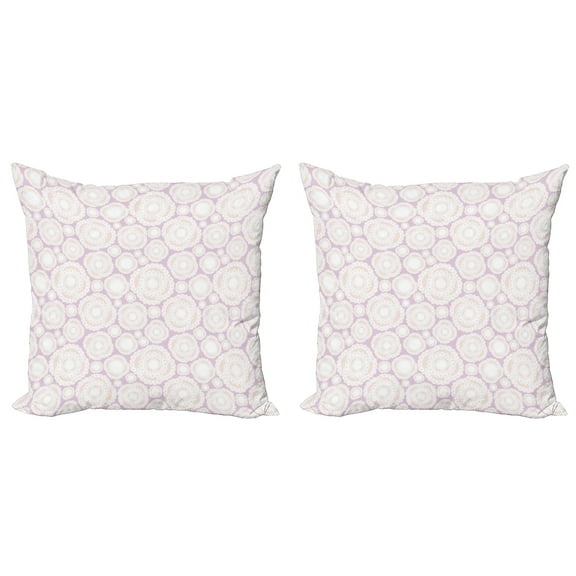 Ambesonne Mandala Throw Pillow Cover 2 Pack, Pastel Toned Floral Circles, 20", Pale Peach and White