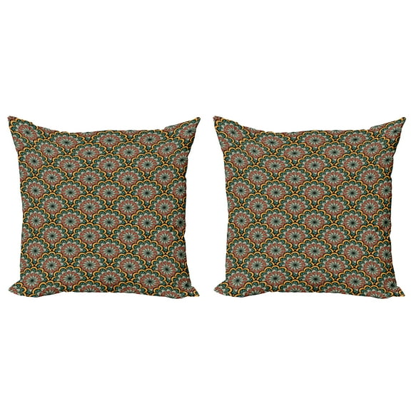 Ambesonne Mandala Throw Pillow Cover 2 Pack, Tribal Paisley Flowers, 16", Seafoam Marigold Red