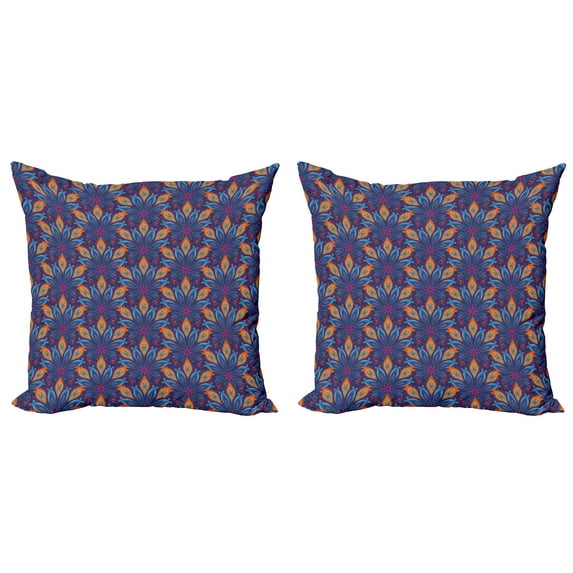 Ambesonne Mandala Throw Pillow Cover 2 Pack, Vibrant Floral Ornate, 16", Orange Pale Blue Purple