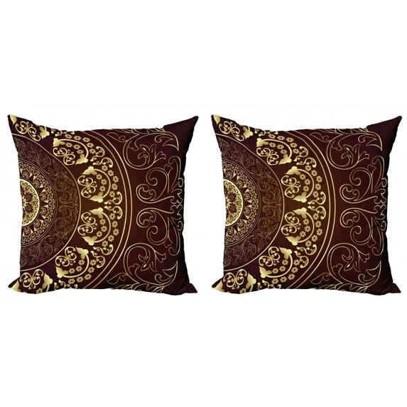 Ambesonne Mandala Throw Pillow Cover 2 Pack, Vintage, 24", Burgundy Yellow