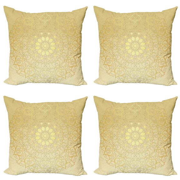 Ambesonne Mandala Throw Pillow Cover 4 Pack, Antique Heart, 18", Yellow Pale Yellow