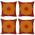 thumbnail image 1 of Ambesonne Mandala Throw Pillow Cover 4 Pack, Aztec Style Painting Vivid, 16", Dark Yellow and Paprika, 1 of 5