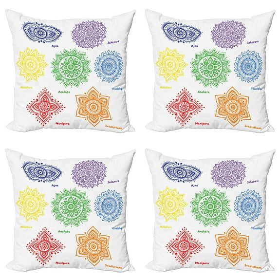 Ambesonne Mandala Throw Pillow Cover 4 Pack, Colorful, 18", Multicolor
