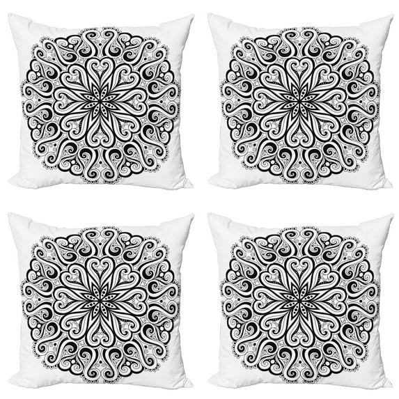 Ambesonne Mandala Throw Pillow Cover 4 Pack, Eastern Cosmos, 24", Black White