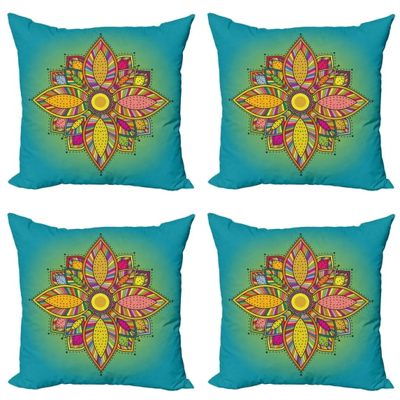 Ambesonne Mandala Throw Pillow Cover 4 Pack, Floral Boho Folk Pattern, 24", Multicolor