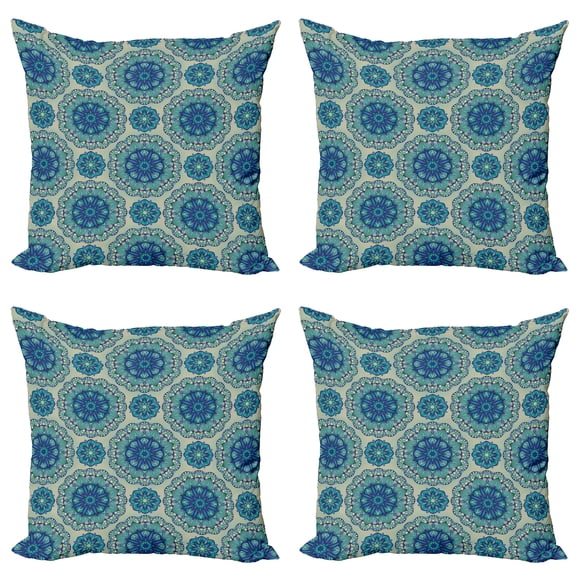 Ambesonne Mandala Throw Pillow Cover 4 Pack, Floral Ornamental Details, 18", Multicolor