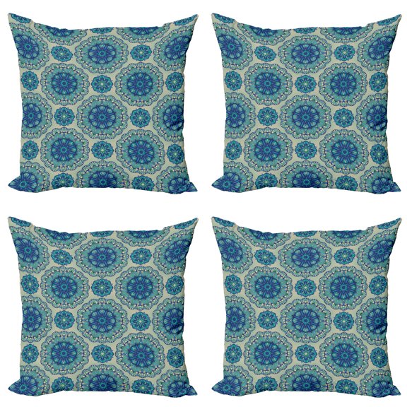 Ambesonne Mandala Throw Pillow Cover 4 Pack, Floral Ornamental Details, 24", Multicolor