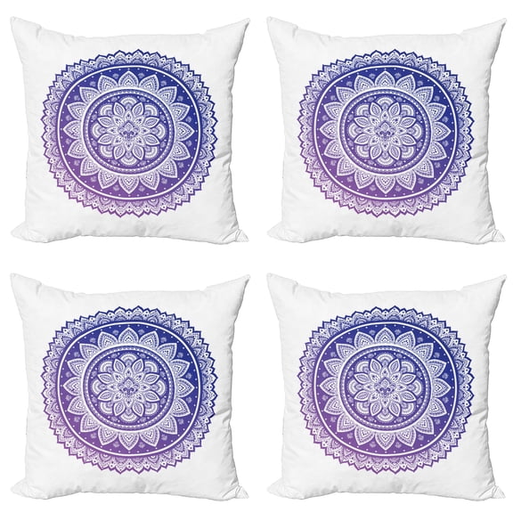 Ambesonne Mandala Throw Pillow Cover 4 Pack, Flourishing Petals, 18", Navy Blue Indigo