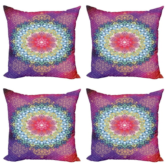 Ambesonne Mandala Throw Pillow Cover 4 Pack, Geometric Zigzag Shape, 20", Multicolor
