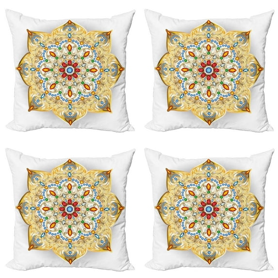 Ambesonne Mandala Throw Pillow Cover 4 Pack, Lively Colorful, 20", Multicolor