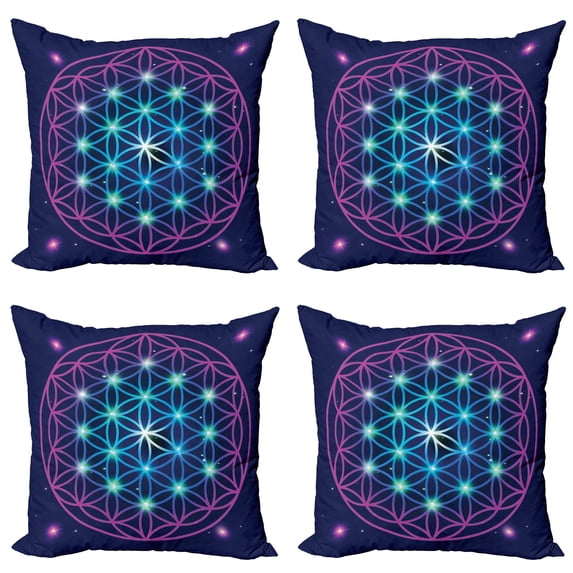 Ambesonne Mandala Throw Pillow Cover 4 Pack, Ombre Flower of Life, 18", Pale Blue Violet Indigo
