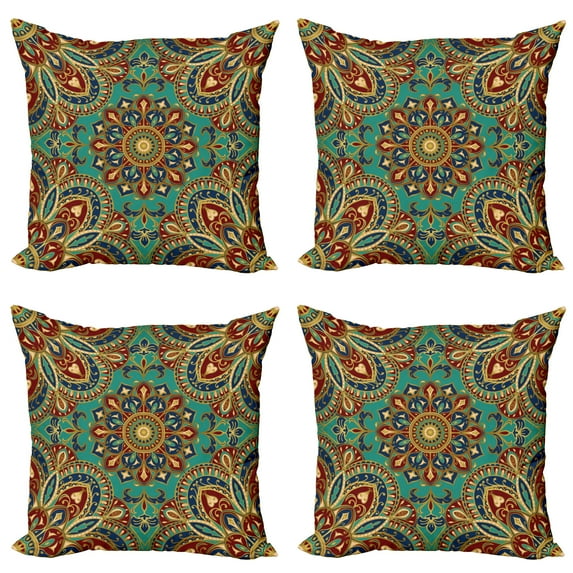 Ambesonne Mandala Throw Pillow Cover 4 Pack, Oriental, 16", Teal Indigo Ruby
