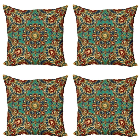 Ambesonne Mandala Throw Pillow Cover 4 Pack, Oriental, 24", Teal Indigo Ruby