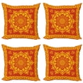 thumbnail image 1 of Ambesonne Mandala Throw Pillow Cover 4 Pack, Oriental Round and Square, 24", Earth Yellow Vermillion, 1 of 7