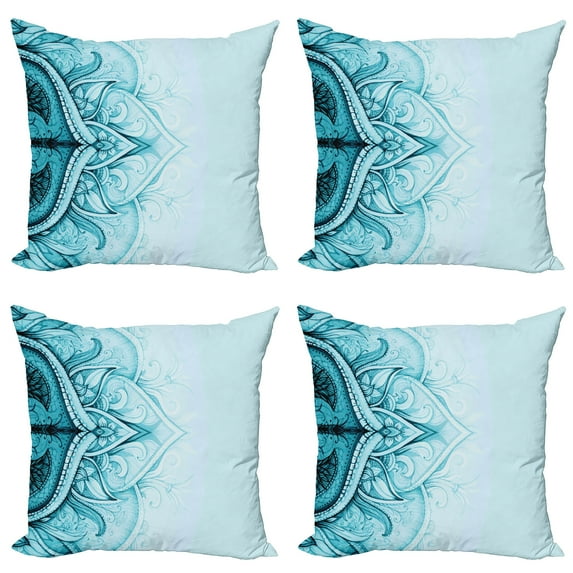 Ambesonne Mandala Throw Pillow Cover 4 Pack, Ornamental Lace, 18", Aqua