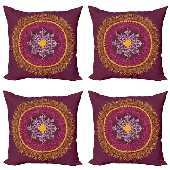 Ambesonne Mandala Throw Pillow Cover 4 Pack, Ornamental Vintage Design, 16", Multicolor