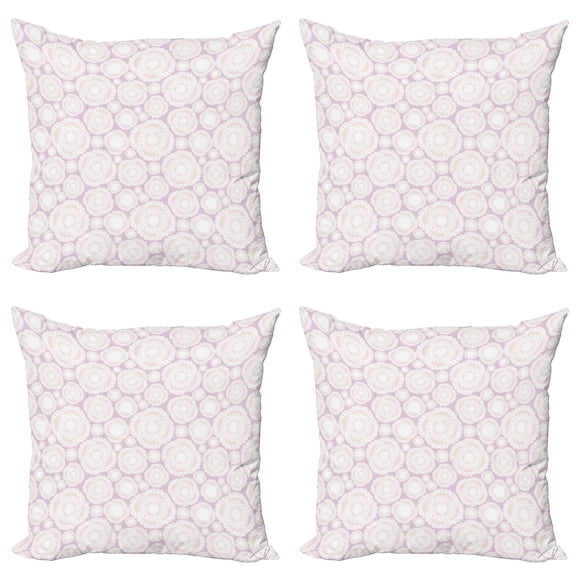 Ambesonne Mandala Throw Pillow Cover 4 Pack, Pastel Toned Floral Circles, 18", Pale Peach and White