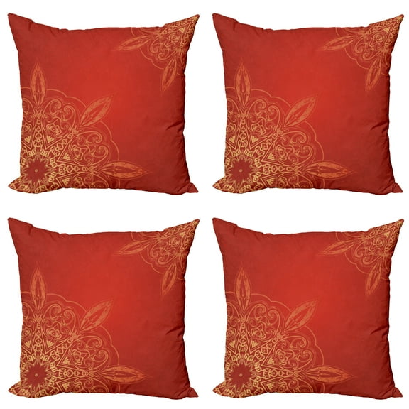 Ambesonne Mandala Throw Pillow Cover 4 Pack, Radiant Romantic Design, 20", Earth Yellow Vermillion