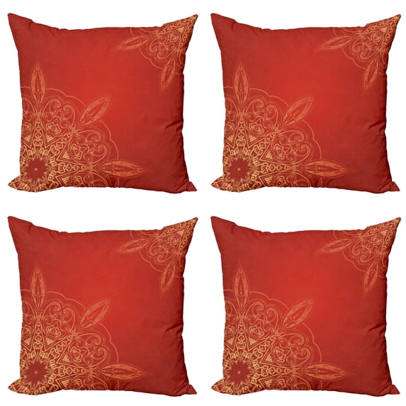 Ambesonne Mandala Throw Pillow Cover 4 Pack, Radiant Romantic Design, 20", Earth Yellow Vermillion