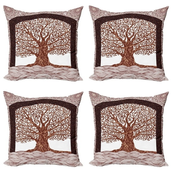 Ambesonne Mandala Throw Pillow Cover 4 Pack, Sketchy Modern Waves, 20", Maroon Brown