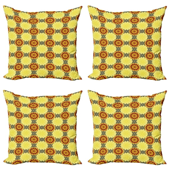 Ambesonne Mandala Throw Pillow Cover 4 Pack, Vibrant Yellow, 16", Yellow Black Ruby