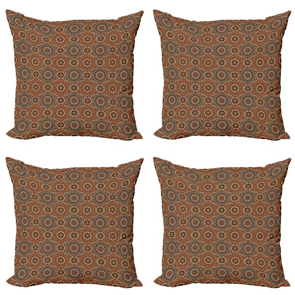 Ambesonne Mandala Throw Pillow Cover 4 Pack, Vintage Floral Paisleys, 18", Multicolor