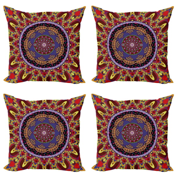 Ambesonne Mandala Throw Pillow Cover 4 Pack, Vintage Style Wedding, 24", Maroon and Red