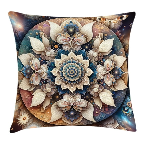 Ambesonne Mandala Throw Pillow Cushion Cover, Dreamy Astral Floral Boho, 28" X 28", Eggshell Sea Blue Indigo