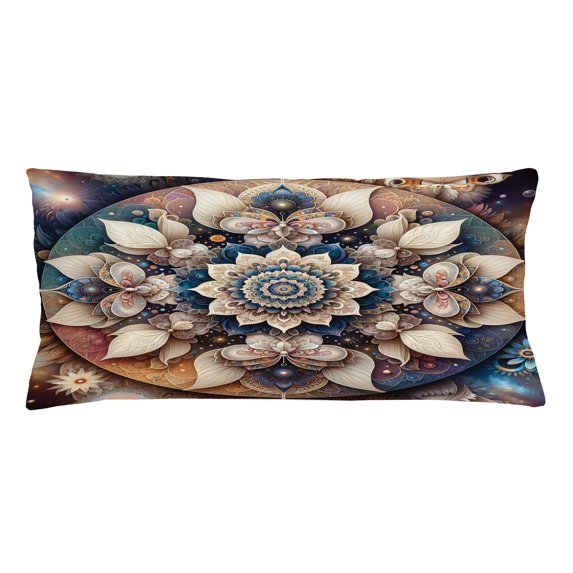 Ambesonne Mandala Throw Pillow Cushion Cover, Dreamy Astral Floral Boho, 36" X 16", Eggshell Sea Blue Indigo