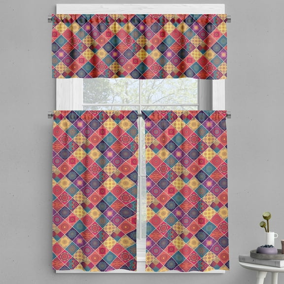 Ambesonne Mandala Valance & Curtain, Diamond Squares Pattern, 55"x24", Multicolor