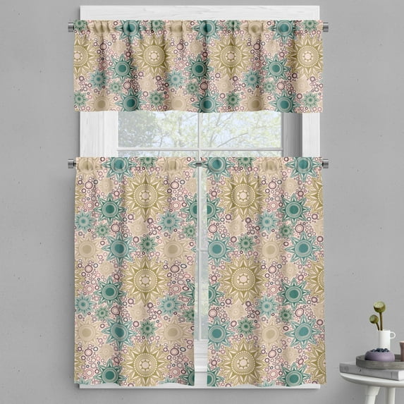 Ambesonne Mandala Valance & Curtain, Oriental Floral Pattern, 55"x45", Multicolor