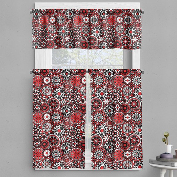 Ambesonne Mandala Valance & Curtain, Oriental Flower Mosaic Art, 55"x30", Orange White Black