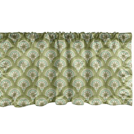 Ambesonne Mandala Valance Pack of 2, Eastern Yoga Tradition Art, 42"X12", Pale Olive Green Ivory
