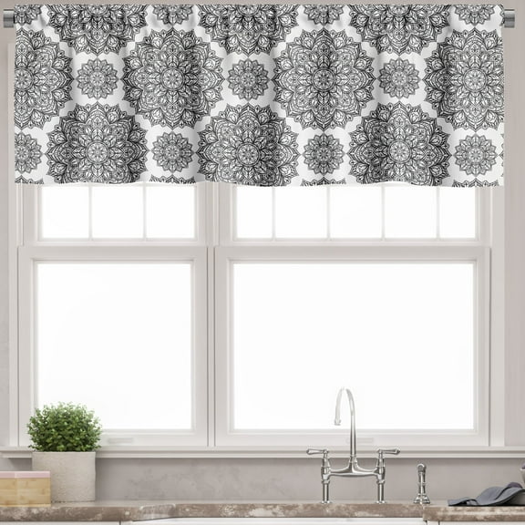 Ambesonne Mandala Valance Pack of 2, Oriental Mandala Design, 54"X18", Black and White