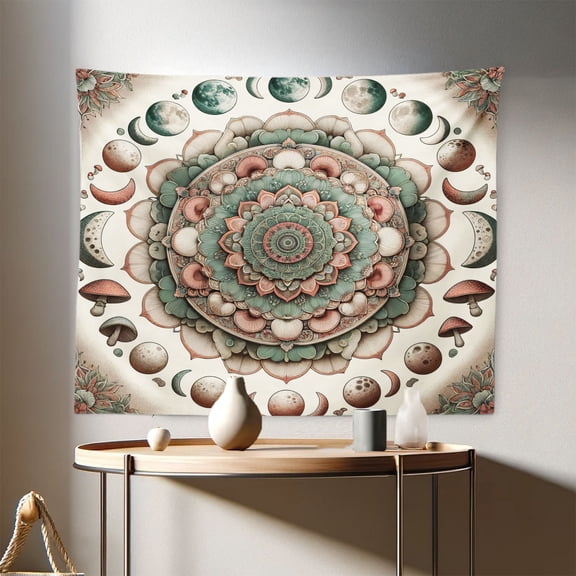Ambesonne Mandala Wall Hanging Tapestry, Ethnic Dream of Floral Boho, 28"x23", Pale Mustard Laurel Green