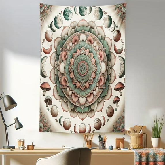 Ambesonne Mandala Wall Hanging Tapestry, Ethnic Dream of Floral Boho, 30"x45", Pale Mustard Laurel Green