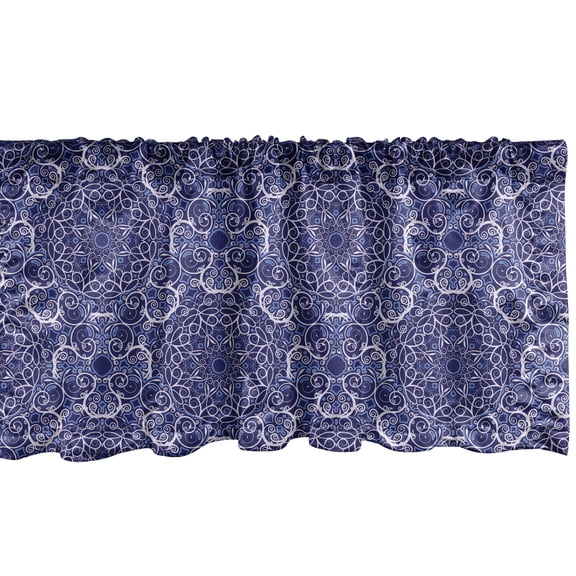 Ambesonne Mandala Window Valance, Bohemian Floral Circle, 54" X 12", Purple White and Blue