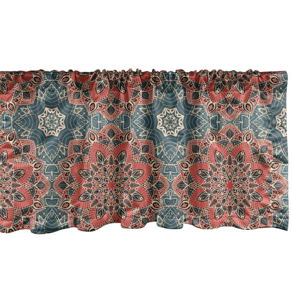 Ambesonne Mandala Window Valance, Culture Flowers, 54" X 18", Dark Coral Slate Blue