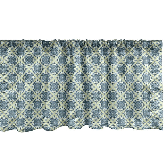 Ambesonne Mandala Window Valance, Curvy Floral Motifs, 42" x 12", Reseda Green Pale Blue