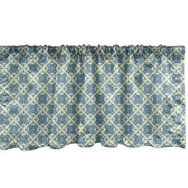 Ambesonne Mandala Window Valance, Curvy Floral Motifs, 54" X 18", Reseda Green Pale Blue