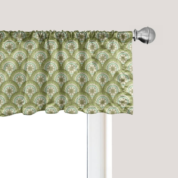 Ambesonne Mandala Window Valance, Eastern Yoga Tradition Art, 54" X 12", Pale Olive Green Ivory