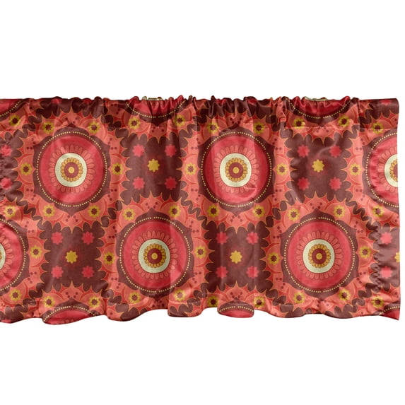 Ambesonne Mandala Window Valance, Ethnic Oriental, 54" X 18", Dark Salmon and Redbrown