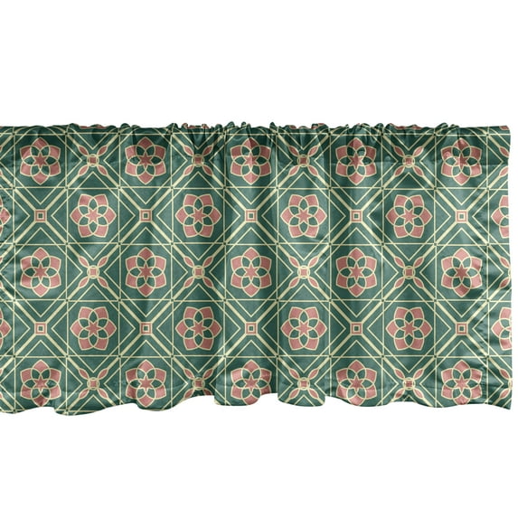 Ambesonne Mandala Window Valance, Floral Eastern, 54" X 18", Jade Green Pale Pink