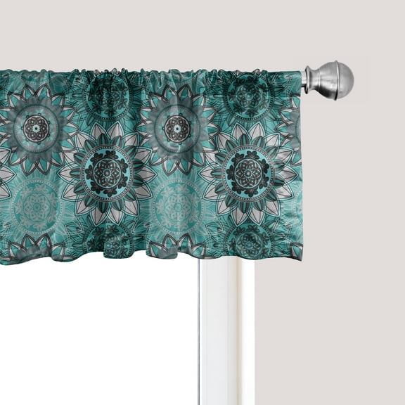 Ambesonne Mandala Window Valance, Hippie Oriental Spring, 54" X 12", Taupe Black Turquoise