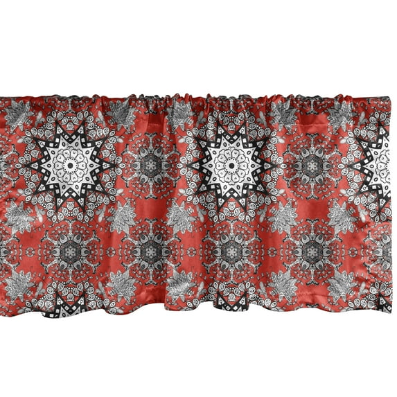 Ambesonne Mandala Window Valance, Lace Seem Floral Swirls, 54" X 12", Scarlet White