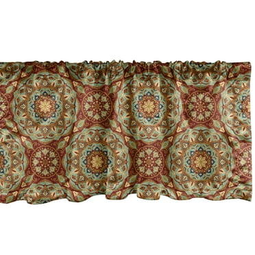 Ambesonne Mandala Window Valance, Medieval Mosaic Design, 54" X 18", Pale Coffee Pale Blue