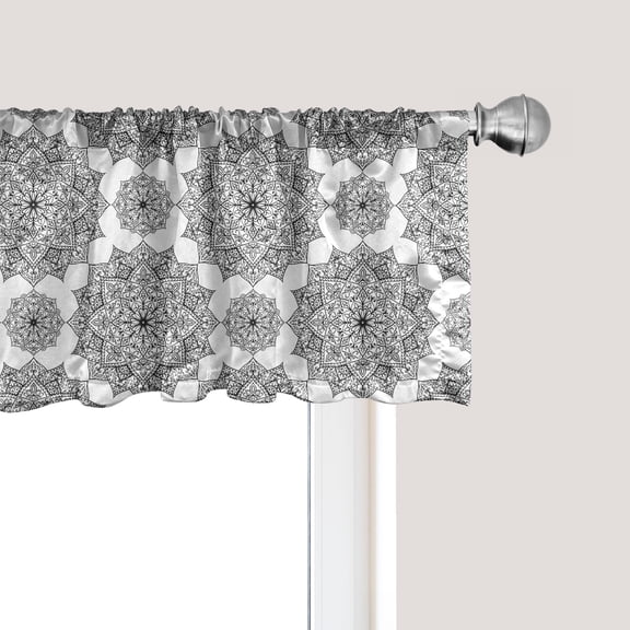 Ambesonne Mandala Window Valance, Monochrome Floral Ethnic, 54" X 18", Black White